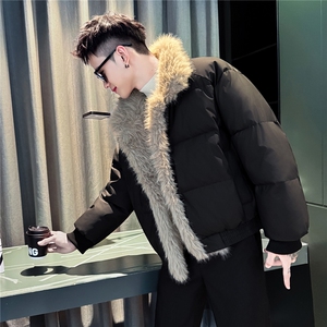 MY568-P148控198面料皮男座山雕棉服冬季新款加绒加厚棉袄外套翻图片