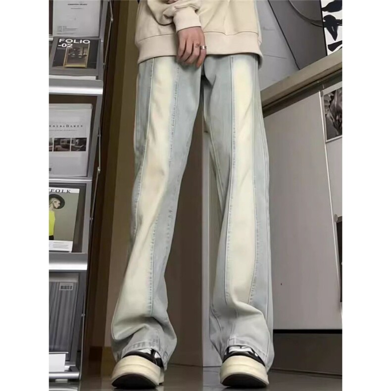 百搭时尚牛仔裤男款高个子美式复古裤子穿搭高档微喇裤AM2009 P39图片