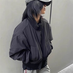 抖音得物 美式潮休闲夹克春季立领纯色复古工装加厚棉服外套MF01图片