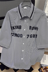 1中性竖条纹大码M-5XL日系港风情侣七分袖衬衫男QCS7018P45控68图片