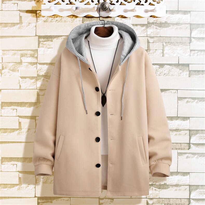 N6108/P95秋冬挂拍连帽假两件中长款毛呢大衣男风衣大码呢料上衣，男装风衣，电商A141