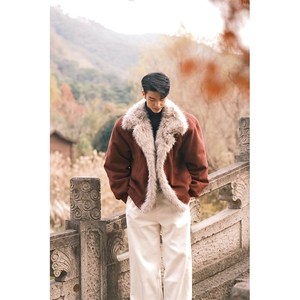 现货重磅硬挺boxy羽绒棉衣座山雕大毛毛领洗水麂皮棉服冬外套,男装棉衣,电商A486-1