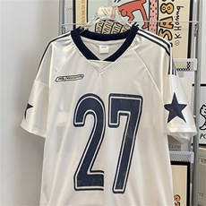 美式复古字母涂鸦印花网面短袖T恤男女夏季宽松半袖球衣T0196-P38，男装T恤，星座308B-2