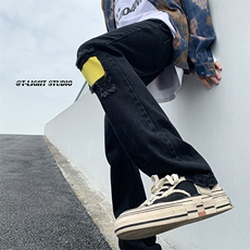 B221美式ins高街暗黑小众修身小脚破洞牛仔裤LK23012-P60控78，男装牛仔裤，电商B221