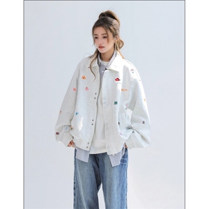 J9774-P67韩系花朵刺绣翻领外套新款秋季棒球服休闲夹克图片
