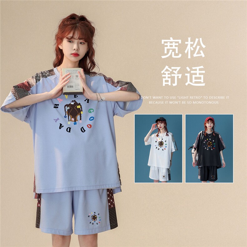 中性风 2023夏季新款腰果花字母印花冰丝华夫格套装TZ952 P65控88图片