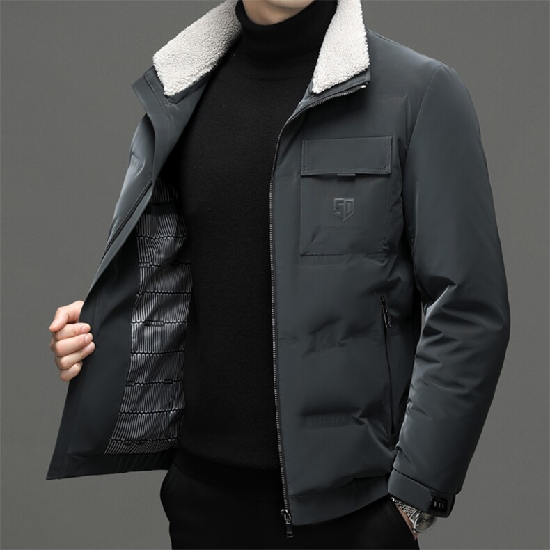 羽绒服男脱卸毛领2023冬季新款中年男士爸爸装加厚保暖白鸭绒外套,男装羽绒服,电商B212（原钱塘6029）