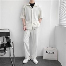 朝风夏季新款短袖衬衫套装五分袖衬衣裤子A328-2236-P105K145，男装休闲套装，星座406
