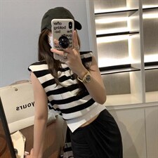 现货夏款垫肩条纹针织，其它，XTZ style