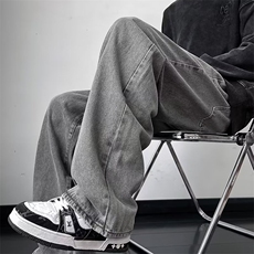 美式高街水洗直筒牛仔裤休闲百搭宽松纯色牛仔长裤男女同款潮牌，男装牛仔裤，星座1013