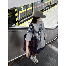 【有货】PX01CC-特P38格子拼接蝴蝶结短袖t恤男女，男装T恤，星座1007（原301D）