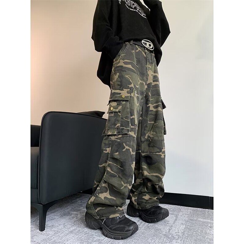 迷彩休闲裤男女韩版潮流口袋拉链个性工装2025春季长裤K5845-P61,男装休闲裤,星座412-2
