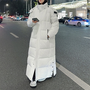 长款连帽纯色立领可休闲保暖加厚情侣羽绒服宽松上衣图片