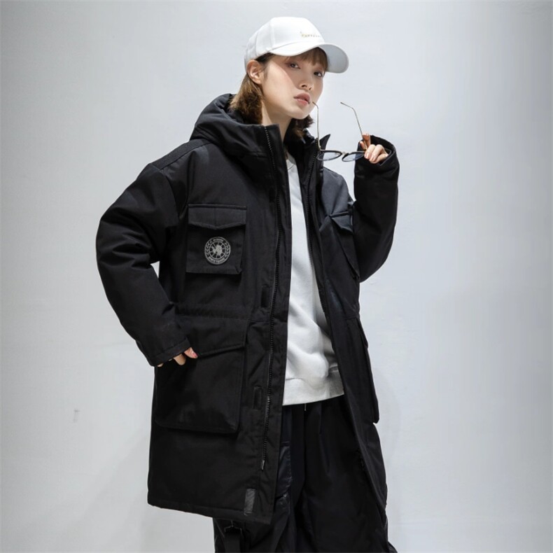 日系新款连帽情侣中长款外套学生白鸭绒羽绒服潮牌男R2020图片
