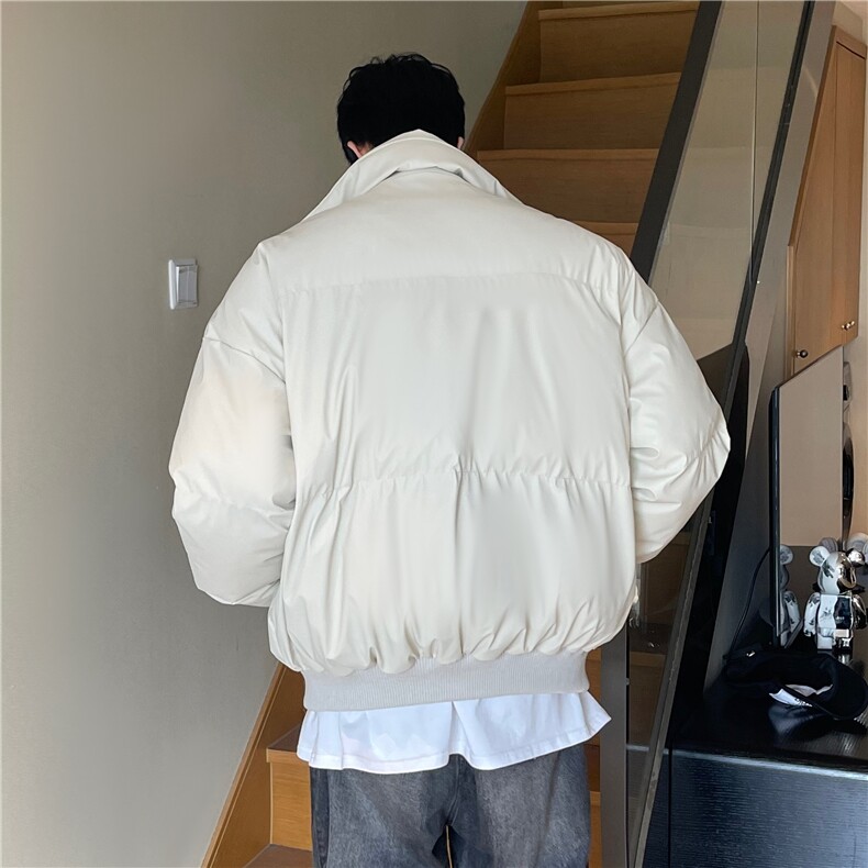 PU皮飞行夹克棉服男款冬季加棉加厚保暖棉衣外套情侣短款立领棉袄,男装棉衣,电商A450