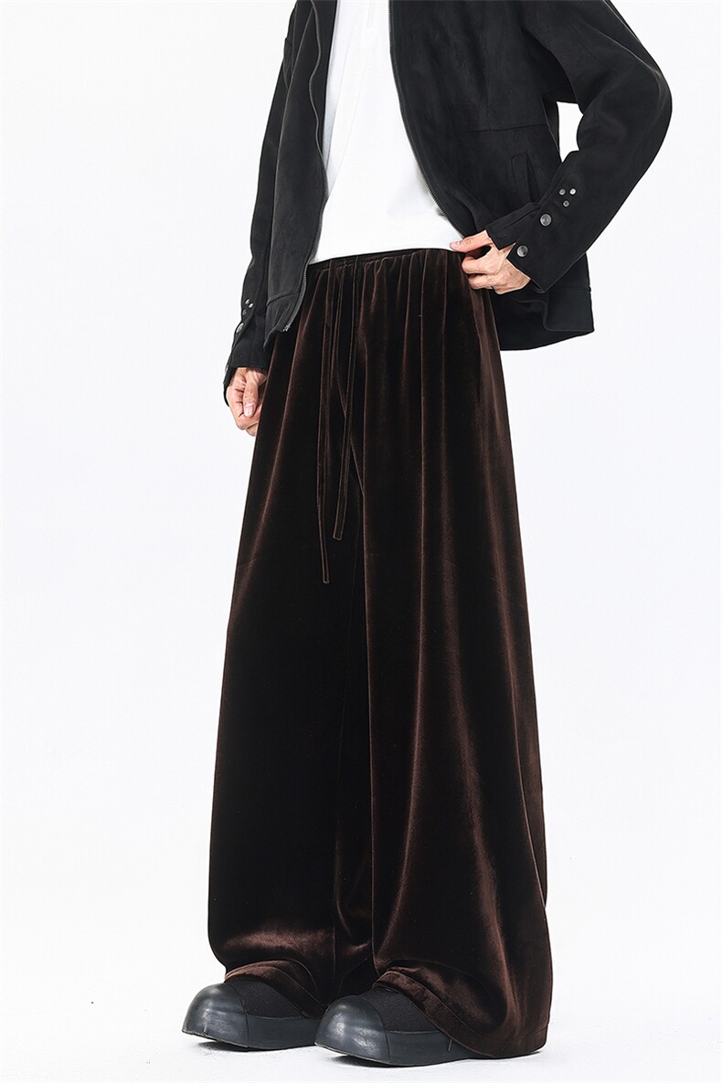 8XL-M加绒美拉德宽松金丝绒阔腿裤垂感拖地裤K993P55加绒65控78,男装卫衣,电商D206-1