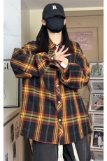 港风复古格子长袖衬衫男女中性衬衣外套C2214-P30【特价】，男装衬衫，电商A007