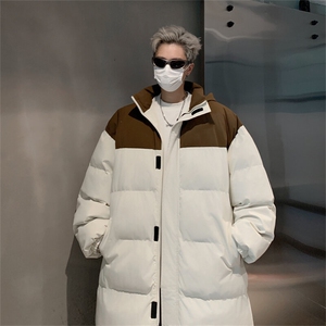 中长款男士棉服冬季新款连帽棉衣外套男撞色拼接棉大衣MY2267-P98