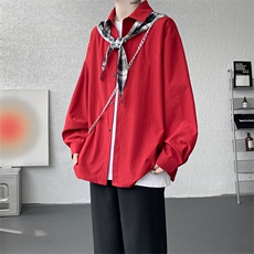 CS1156-特P38控68领巾小众设计感宽松大码衬衫男长袖衬衫外套，男装衬衫，电商A059