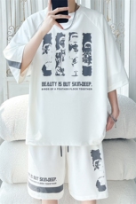 2025夏季新款旋律风车大码冰丝印花短袖套装M-5XHQ25585-P60，男装休闲套装，电商A022