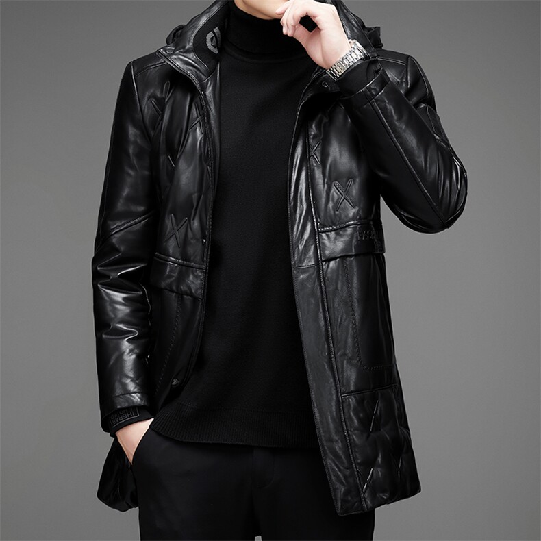 DLSN8125羽绒皮衣男头层绵羊皮白鸭绒羽绒服皮风衣P1550，男装皮衣，电商B360