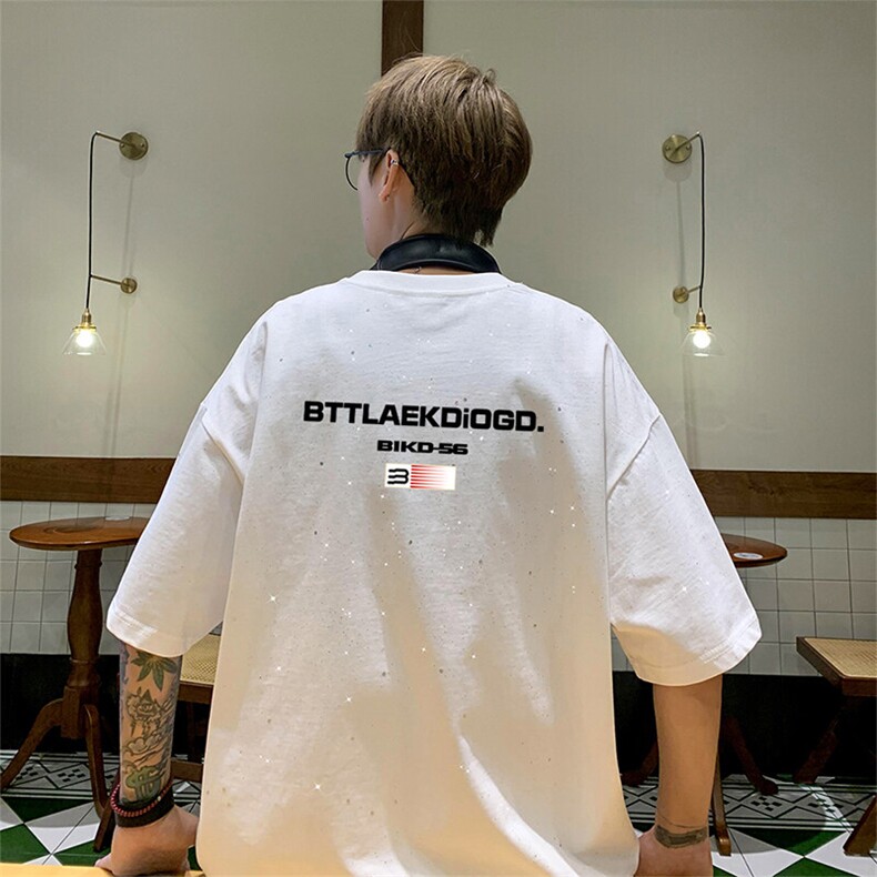 可48小时发货支持抖音得物来样二开美式满天星亮片短袖T恤MTX683，男装T恤，电商A486