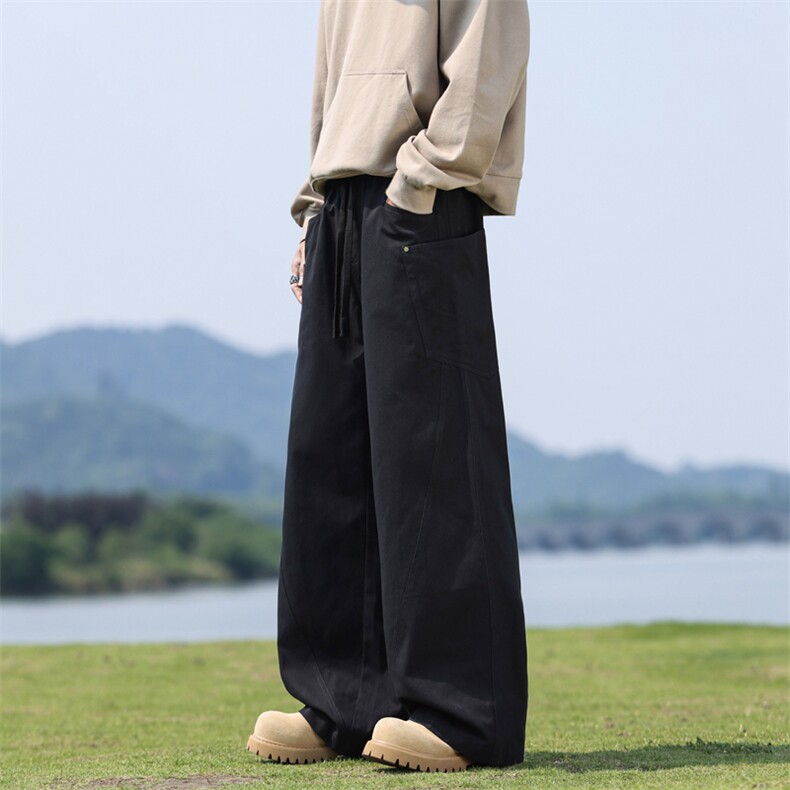 美式复古褶皱秋夏cleanfit宽松直筒简约阔腿休闲裤子K02535-P60图片