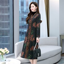 2021秋冬新款绢纺香云纱旗袍外套加厚保暖秋冬开衫印花外搭女长袖，女装毛呢外套，韩然一族