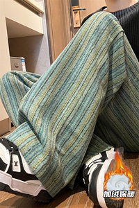 8XL-M特大码呢料加绒裤男新年裤条纹卫裤休闲基础款K948P60加绒70图片