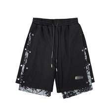 腰果花排扣短裤男夏季高街潮牌宽松拼接运动休闲五分裤AK08-p28，男装休闲裤，星座1008-1