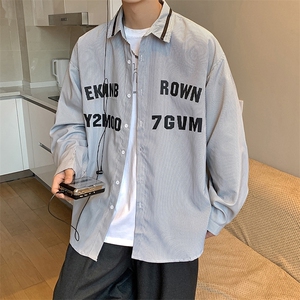 港风条纹长袖衬衫大码M-5XL情侣七分袖衬衫长袖衬衣男CCS8018P45图片