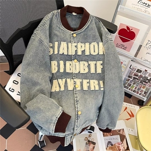 春秋季美式复古学院风重工水洗字母贴布棒球服男女夹克N3355/P71图片