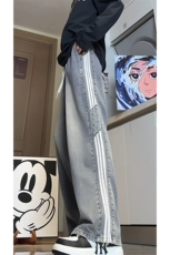 牛仔裤男三杠条纹拼接秋季新款美式高街vibe裤子潮-A1218TP48控78，男装牛仔裤，电商B241