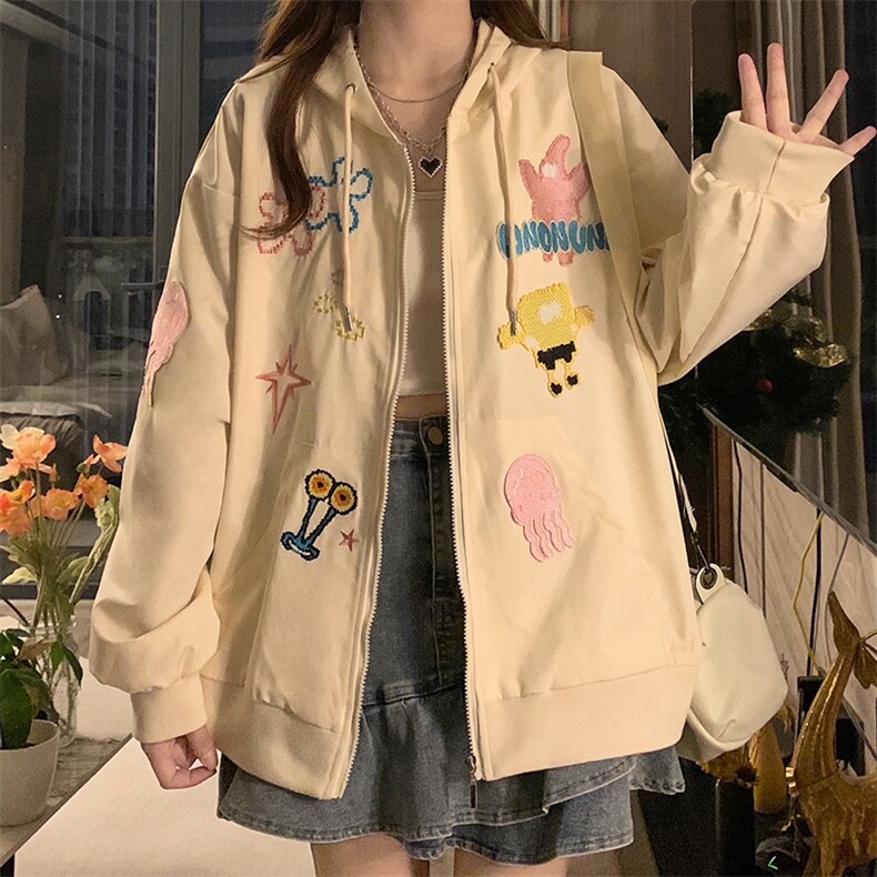 日系宽松拉链开衫外套女秋季新款甜酷卫衣百搭学院风上衣C346-P90，女装短外套，星座911-2(原星座613-2）