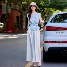 时尚休闲棉麻套装女夏2025新款洋气减龄显瘦高端亚麻阔腿裤两件套，女装套装/套裙，辉煌依升
