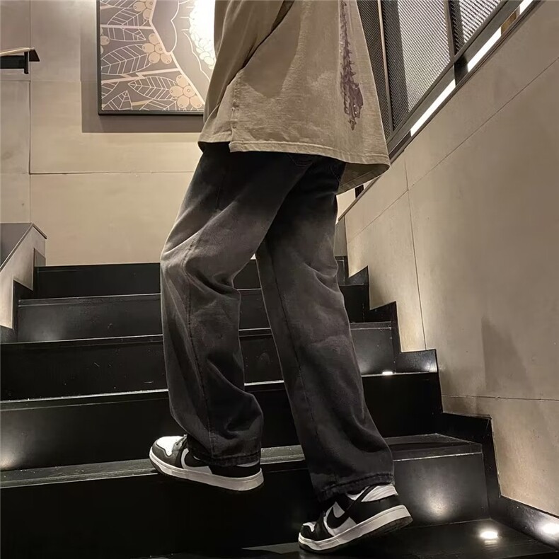 渐变牛仔裤男女2024春秋新款美式潮牌宽松直筒裤休闲长裤子NK701,男装牛仔裤,星座601-2