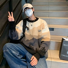 情侣复古毛衣男冬款圆领慵懒风针织衫外套加厚鹿毛绒M5545P50，男装针织衫/毛衣，星座1116-2