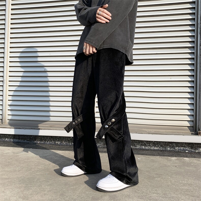 高街春季ins设计感绑带裤休闲裤男宽松直筒M-3XL工装裤K2054-P35,男装休闲裤,星座512-2