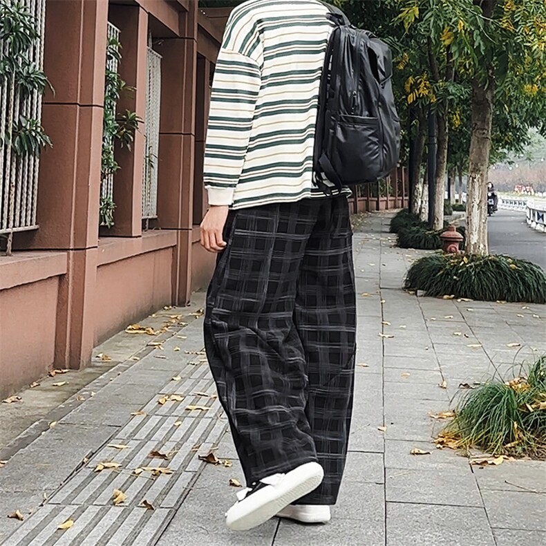 加绒卫裤肌理感格纹休闲裤男2025搭配卫衣毛衣日系裤子1030/P55,男装休闲裤,星座1412-2