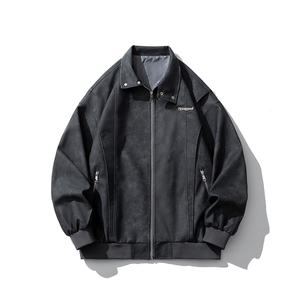 1白底做旧面料字母刺绣皮衣男金属装饰夹克外套男JK77861P95控158图片