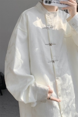 8XL-M特大码新中式蝴蝶扣暗纹长袖衬衫男复古装小众唐装CS509P55，男装衬衫，电商D206-1