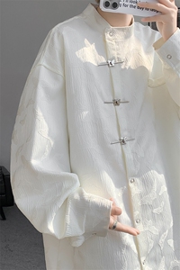 8XL-M特大码新中式蝴蝶扣暗纹长袖衬衫男复古装小众唐装CS509P55图片