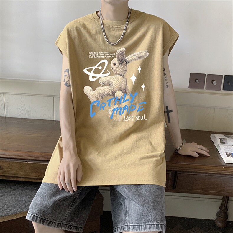 抖音供货重磅现货水洗印花宽松版无袖背心XB11142-P35，男装背心/马甲，电商A042