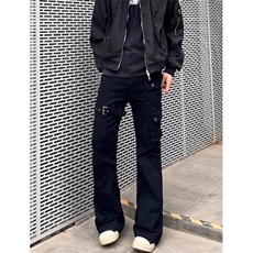 黑色绑带微喇工装牛仔裤男款cleanfit弯刀裤子直筒长裤ND781，男装牛仔裤，星座1116A（原606A-3）