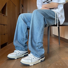 春夏超薄冰凉港风宽松直筒休闲潮流抽绳男女同款男牛仔裤主推外贸，男装牛仔裤，星座224-1
