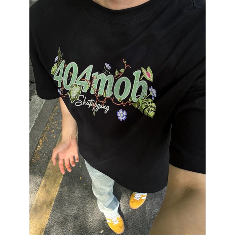 网图有货夏季植物花卉刺绣短袖T恤男女美式情侣宽松上衣A575-P35,男装T恤,星座1505
