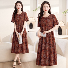 2023年夏季新款时尚气质韩版短袖棉麻连衣裙9719，女装连衣裙，罗得堡