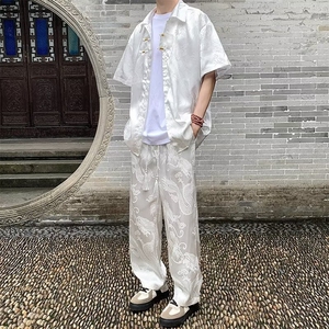 新中式风短袖衬衫套装男冰丝裤子中山男装搭配一套 G60图片