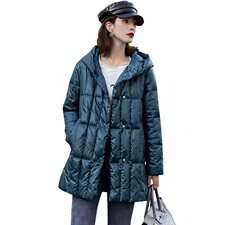 2020冬季新款优雅时尚中长款羽绒服气质显瘦连帽羽绒外套，女装羽绒服，深水步