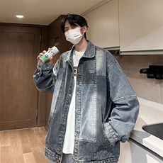 牛仔外套男韩版潮流拼色乞丐个性帅2023秋冬新款ins外套W4968-P65，男装大码男装，星座412-2